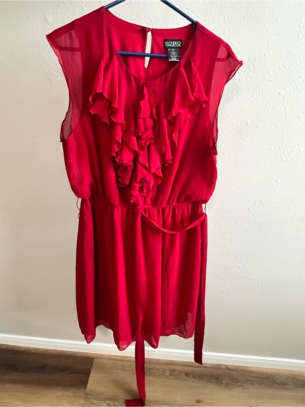 SOHO Apparel Ltd Red Ruffle Chiffon Dress Size 14